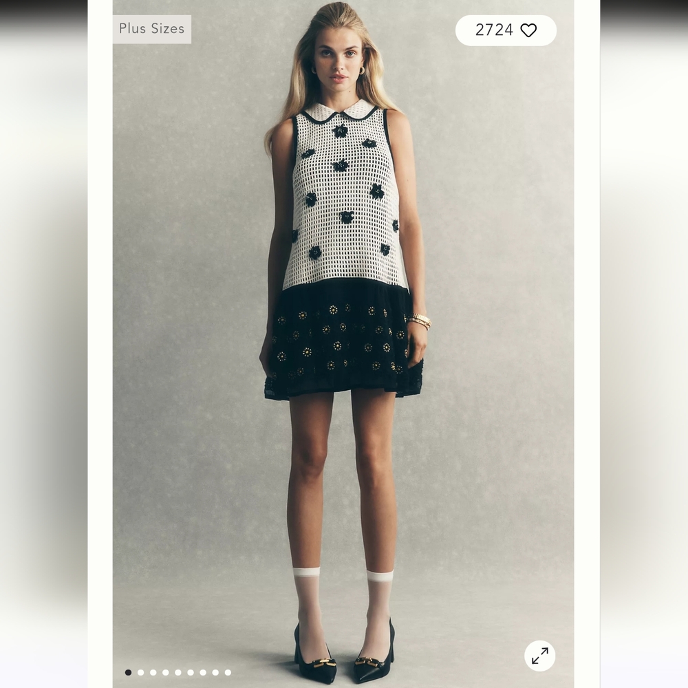 Maeve‎ Sleeveless Embellished Drop Waist Mini Dress Croceht,Tulle And Flower - Picture 5 of 14
